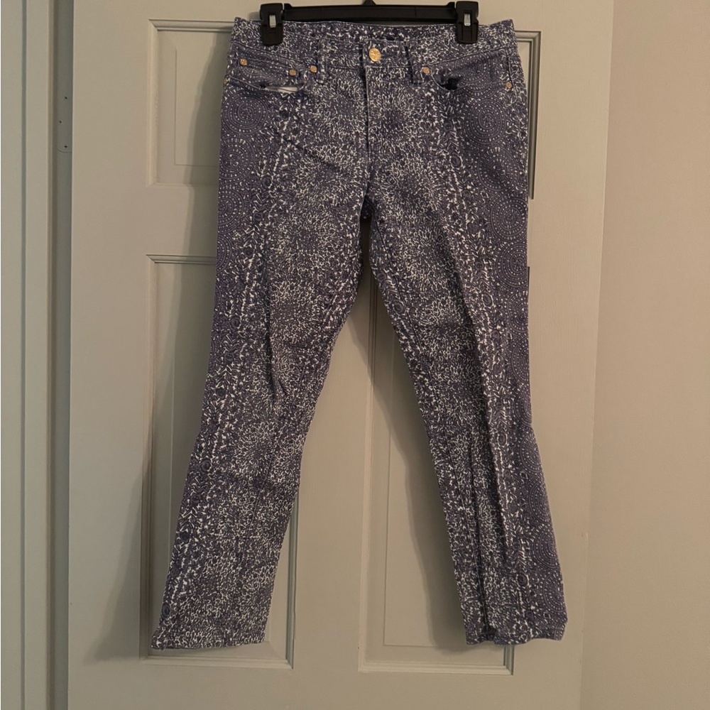 Tory Burch White and Purple Straight Leg Jeans